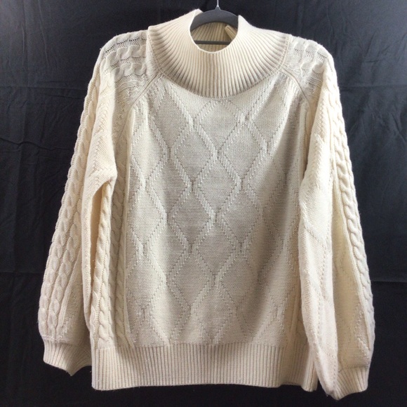 Vintage Jodifl women’s cream mock neck poet sleeves cable knit sweater size sm. - Picture 6 of 10